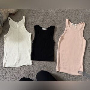 ETERNE - 3 tanks combo! Bone thin strap cotton rib,  Pink Rib cotton,  Black fit